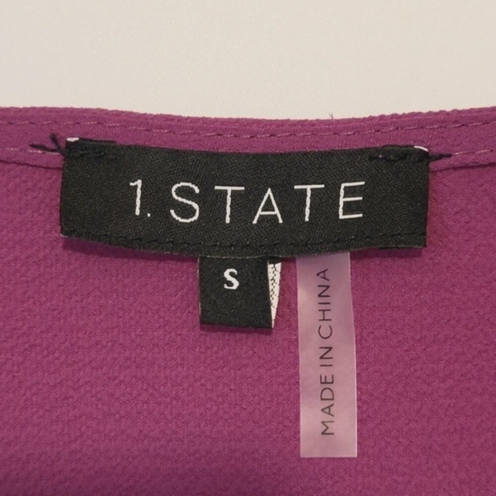 1.STATE Faux Wrap Blouse Smocked Waist Puff Sleeve Pink Women's Small NWT - Picture 8 of 11